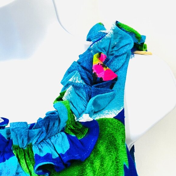 Vintage Andrade Resort Shops Floral Print Dress Size 6 Blue Ruffle Sleeveless - Picture 7 of 10